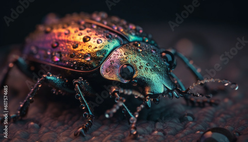 Metallic weevil crawling on green leaf surface generated by AI © Jeronimo Ramos
