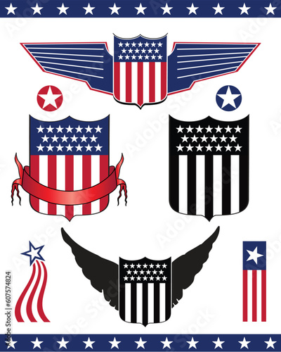 Elements and icons related to American patriotism