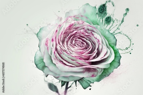 Pink rose blossom dipped in pastel ink. Spring nature abstract art. Summer flower idea. Generative AI