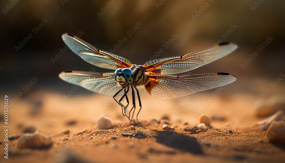 Dragonfly resting on vibrant yellow flower petals generated by AI Dragonfly resting on vibrant yellow flower petals generated by AI