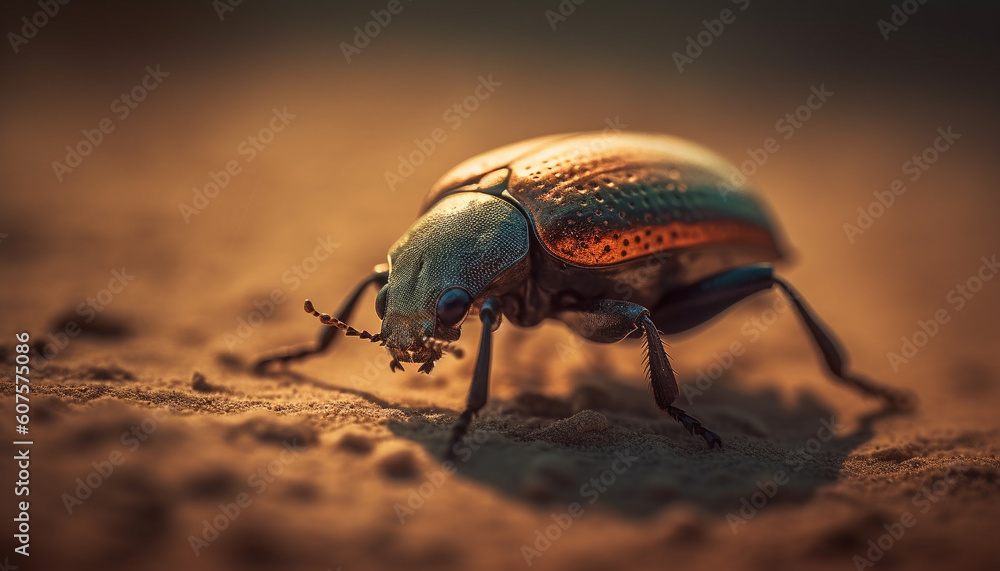 Small weevil crawling on green leaf outdoors generated by AI Small weevil crawling on green leaf outdoors generated by AI