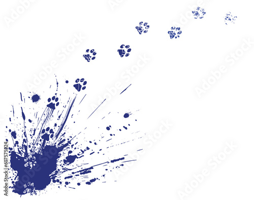 Editable vector illustration of an ink spill and cat pawprints