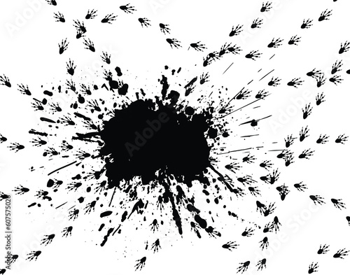 Editable vector illustration of a paint spill with rodent footprints