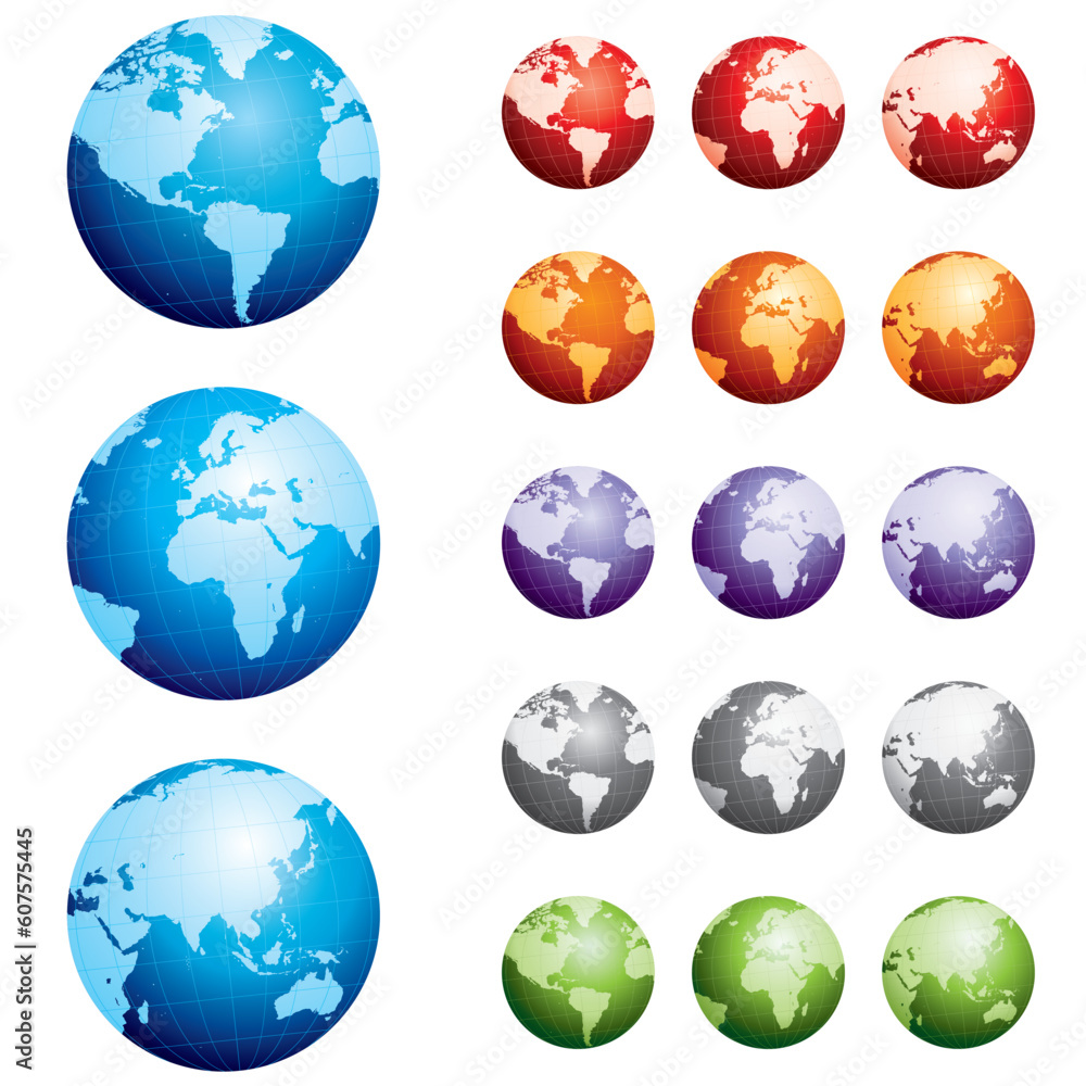 Highly detailed hand drawn globes.  Grouped for easy editing.  Please check my portfolio for more map illustrations.