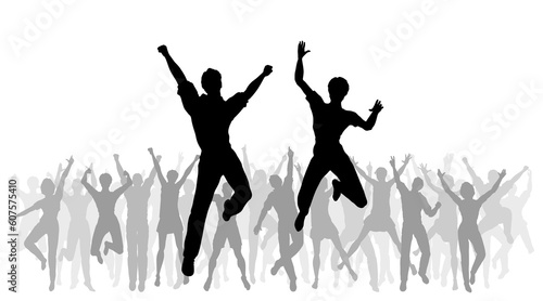 Editable vector illustration of people jumping in celebration with every person as a separate object