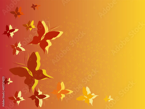 Grunge orange background with butterfiles and bubble