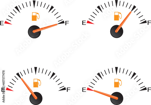 Four gas gages showing Empty, quarter, half and full tanks