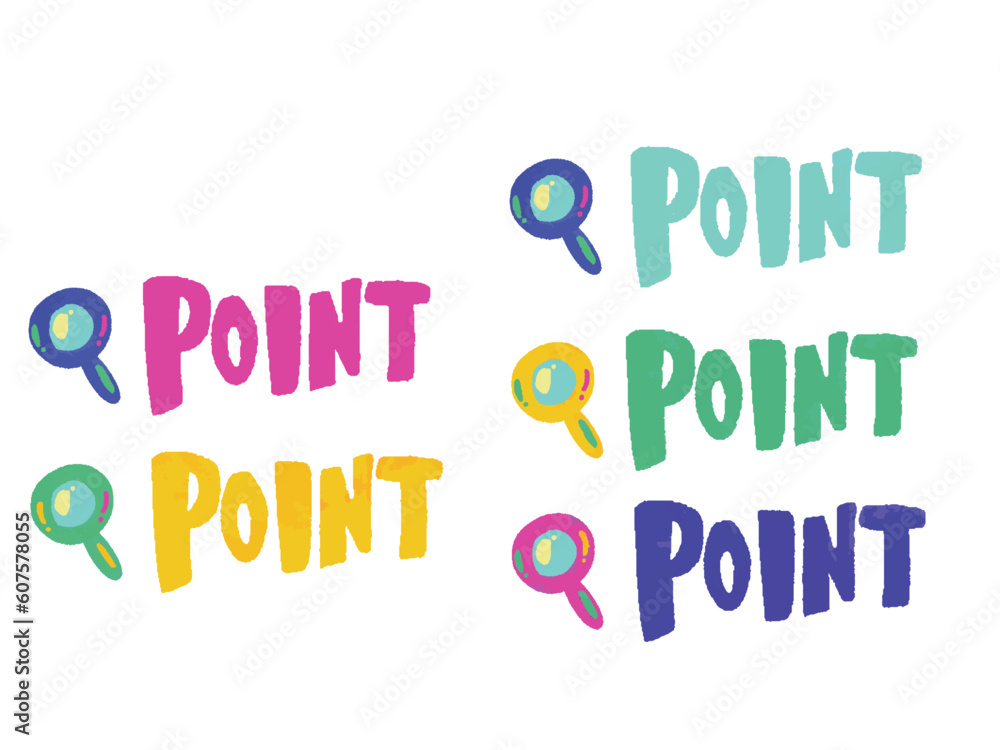 ゲーミングカラーの手描き「POINT」の文字のイラストセット