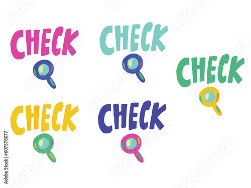 ゲーミングカラーの手描き「CHECK」の文字のイラストセット