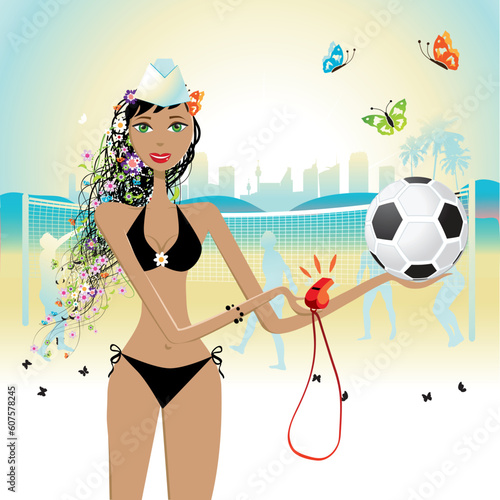 Beautiful girl plays volleyball