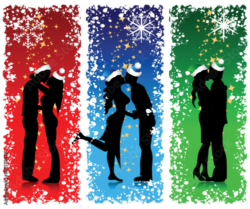 Couple kissing, christmas holiday
