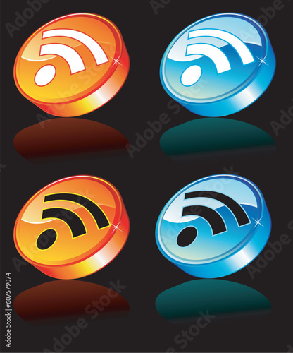 Rss feed colorful and glossy button with reflection