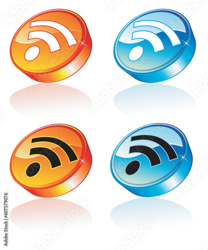 Rss feed colorful and glossy button with reflection