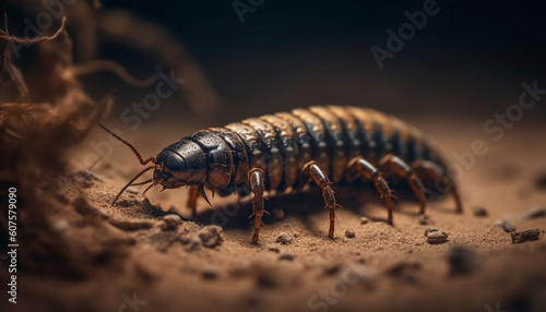 Crawling cockroach leg in spooky forest background generated by AI
