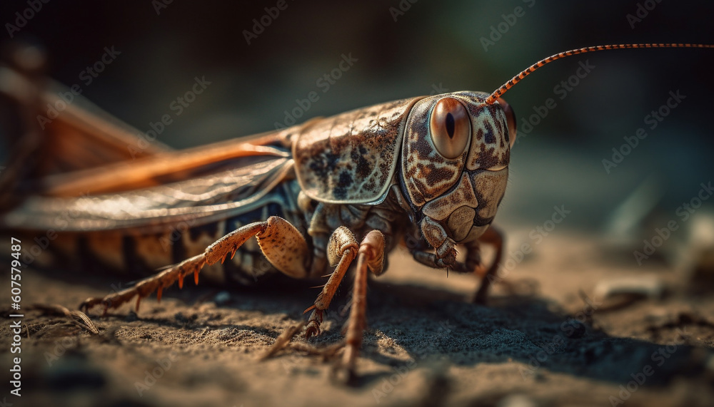 Fototapeta premium Sharp insect leg grips leaf in spooky forest generated by AI