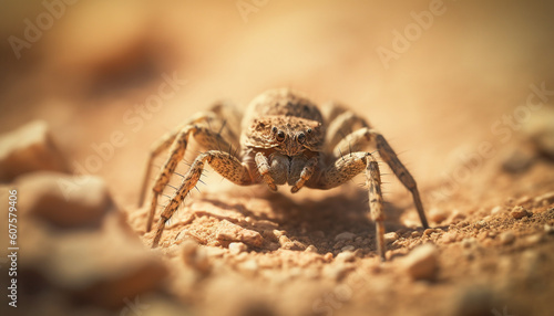 Hairy wolf spider crawling on leaf outdoors generated by AI