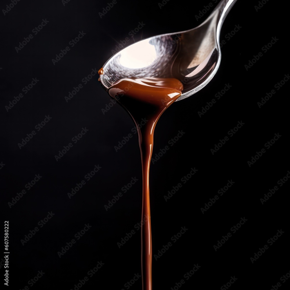 spoon with chocolate paste with nuts on a light black background. Chocolate Day. Generative AI spoon with chocolate paste with nuts on a light black background. Chocolate Day. Generative AI