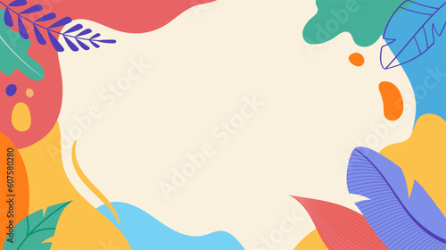 Colorful summer background - horizontal layout banner design. Tropical leaves template for poster, flyer or greeting card.