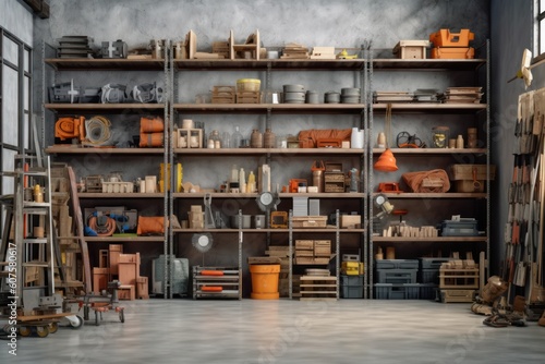 stock photo of warehouse room with stuff tools equipment photography Generative AI