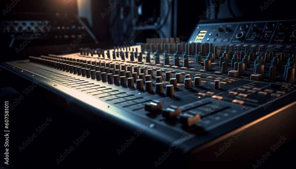 Electric mixer knob adjusts sound levels in studio generated by AI Electric mixer knob adjusts sound levels in studio generated by AI