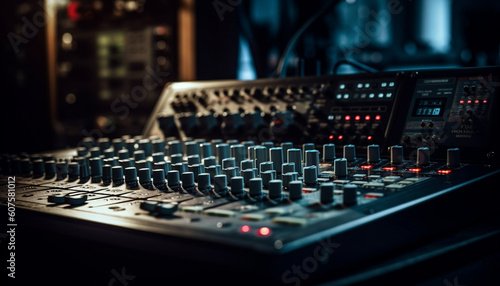 Sound engineer adjusting knobs on mixing desk generated by AI