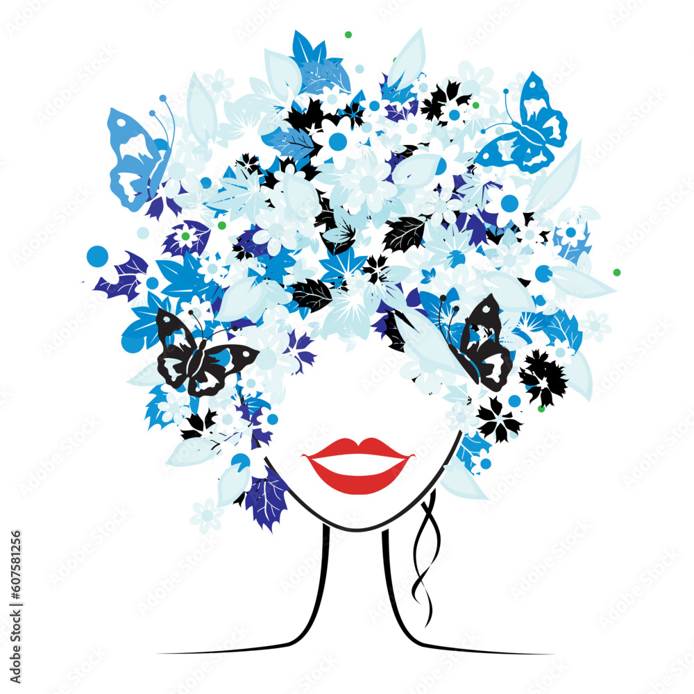 Floral hairstyle, beautiful woman for your design Floral hairstyle, beautiful woman for your design
