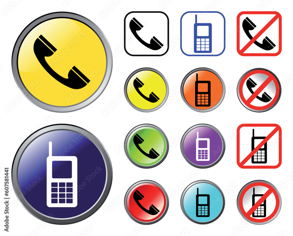 Collection of colourful phone icons, web elements, vector illustration. All elements are on separate layers for easy editing and color change. File contains eps 8 and hi res jpeg. Collection of colourful phone icons, web elements, vector illustration. All elements are on separate layers for easy editing and color change. File contains eps 8 and hi res jpeg.