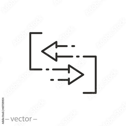 data migration icon, file backup, direction two arrows, thin line symbol - editable stroke vector illustration