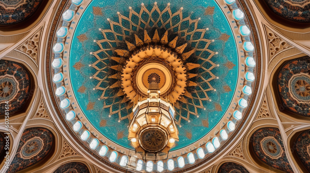 A grand mosque adorned with intricate geometric patterns Generative AI