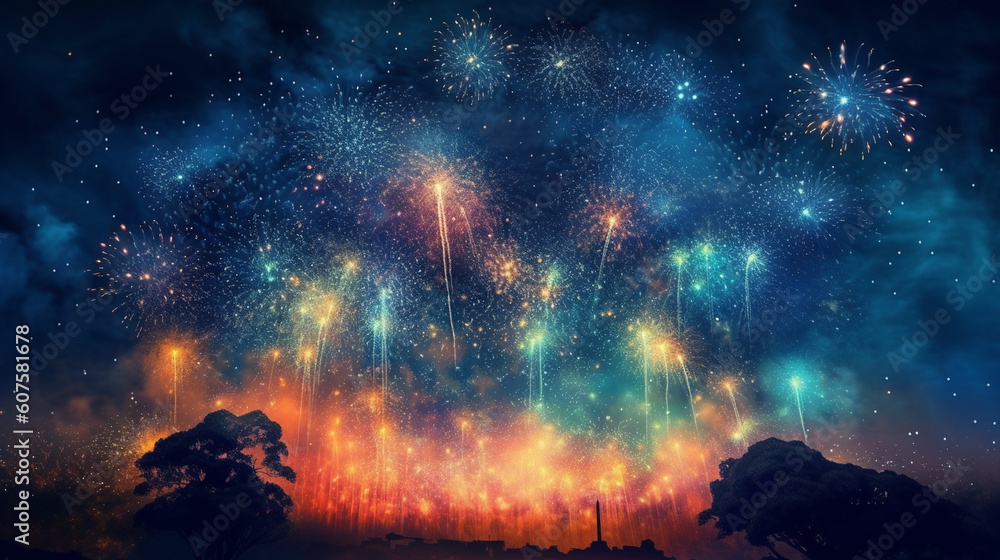 A mesmerizing firework display lighting up the night sky Generative AI