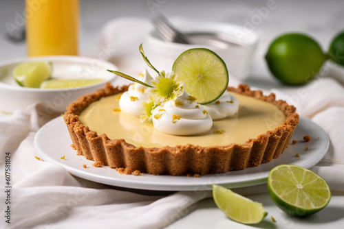 Key Lime Pie on a plate. Generative AI.