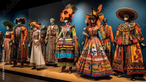 An elaborate display of colorful traditional costumes Generative AI