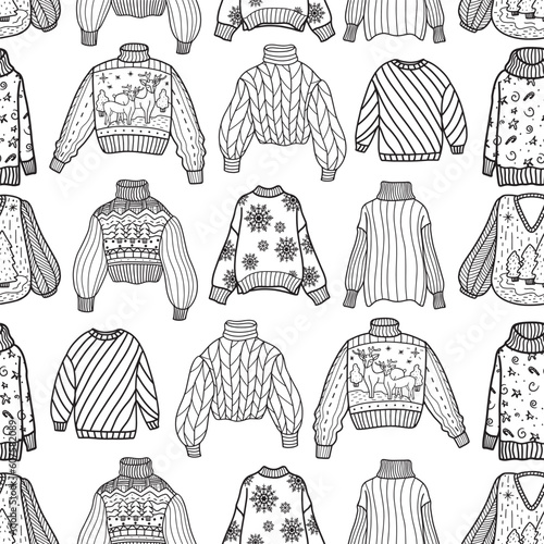 Winter clothing pattern in doodle style illustration