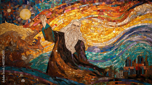 A colorful mosaic artwork depicting the story of Prophet Ibrahim Generative AI