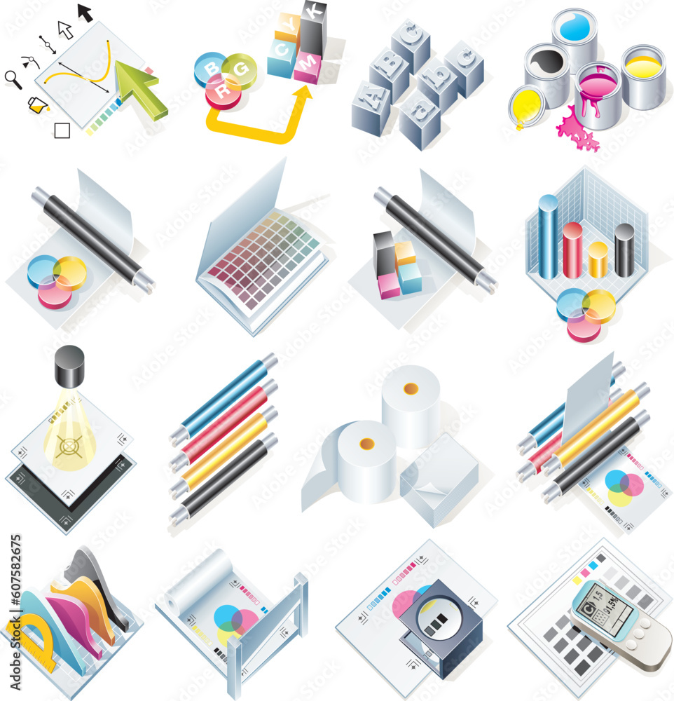 Polygraphy related detailed icon set Polygraphy related detailed icon set
