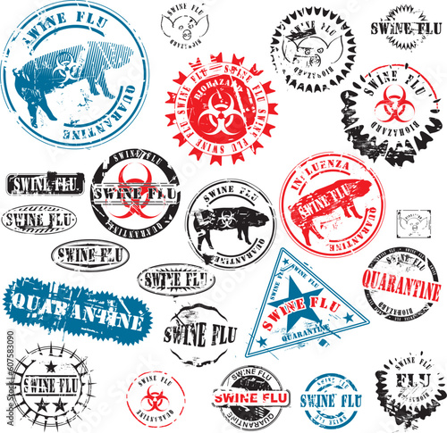 Collection of rubber stamps about swine flu. See other rubber stamp collections in my portfolio.