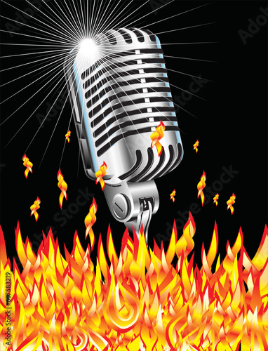 Retro microphone burining in the flames