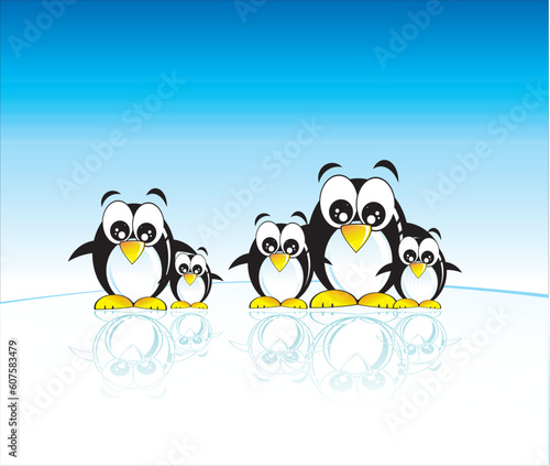 Funny family of penguins and south pole