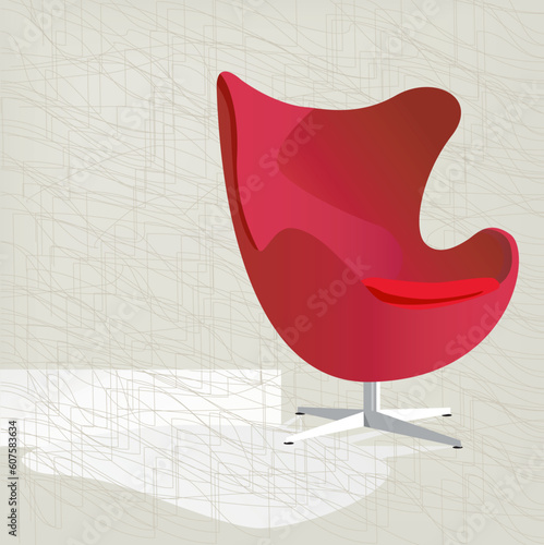 Swanky retro red mid-century modern chair with a subtle modern background texture. Easy-edit layered vector file.