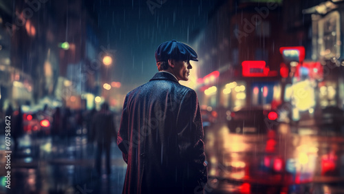 Peaky blinder in citylife, Rainy night 