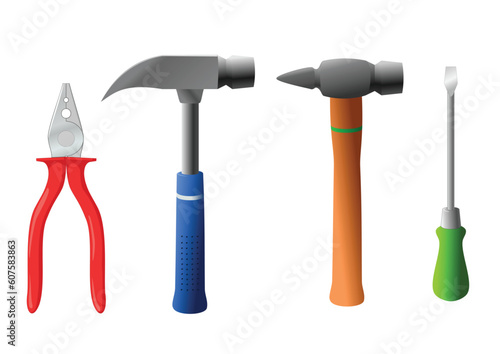 screwdriver, pliers, hammer