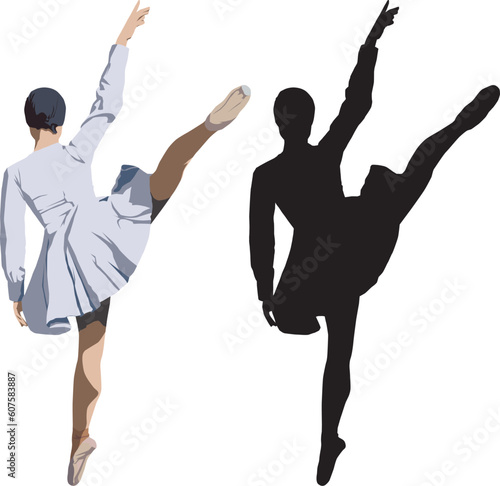 Colour vector illustration and silhouette of dancing ballerina