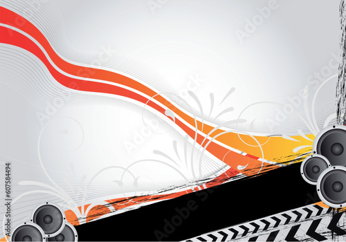 party design with ornaments and loudspeakers