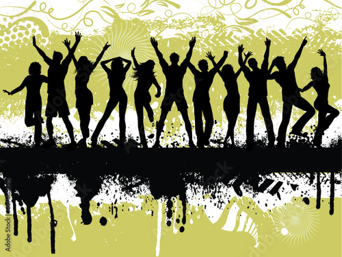 Silhouettes of people dancing on grunge background