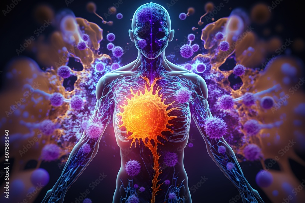 Immune system. A complex network of organs, cells and proteins that defends the body against infection, whilst protecting the body's own cells. Virus, healthy, medical, bacteria. Generative AI Immune system. A complex network of organs, cells and proteins that defends the body against infection, whilst protecting the body's own cells. Virus, healthy, medical, bacteria. Generative AI