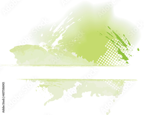 Grungy paint splash in shade of green isolated on white with halftone pattern  space for text. Use of blends  global colors. Artwork grouped.