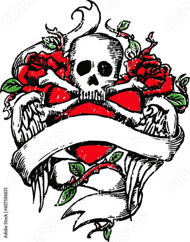 Skull rock tattoo emblem