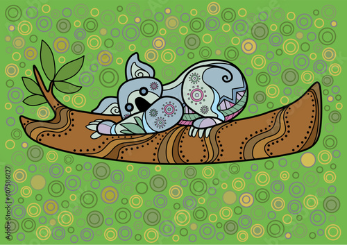 Grey Koala in ethnic Australian pattern style