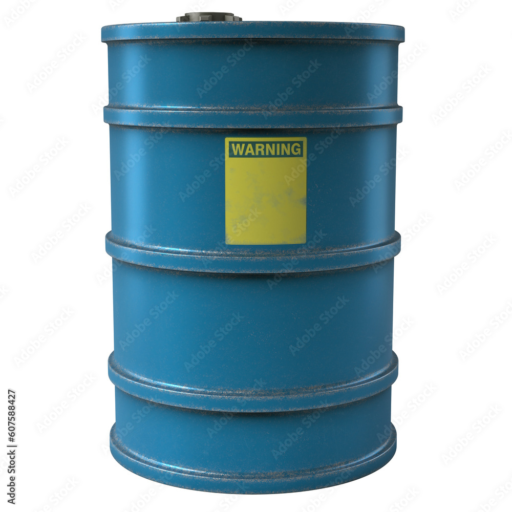Isolated blue Barrel with a warning sign. 3D Rendering Isolated blue Barrel with a warning sign. 3D Rendering
