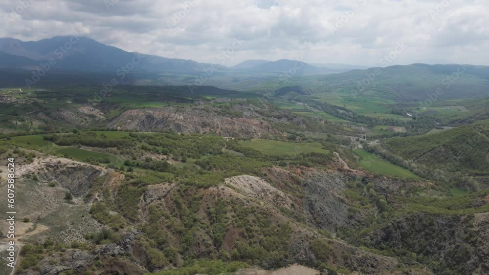 Aerial view of hilly landscape near Taxiarchis, Western Macedonia, Greece. Aerial view of hilly landscape near Taxiarchis, Western Macedonia, Greece.